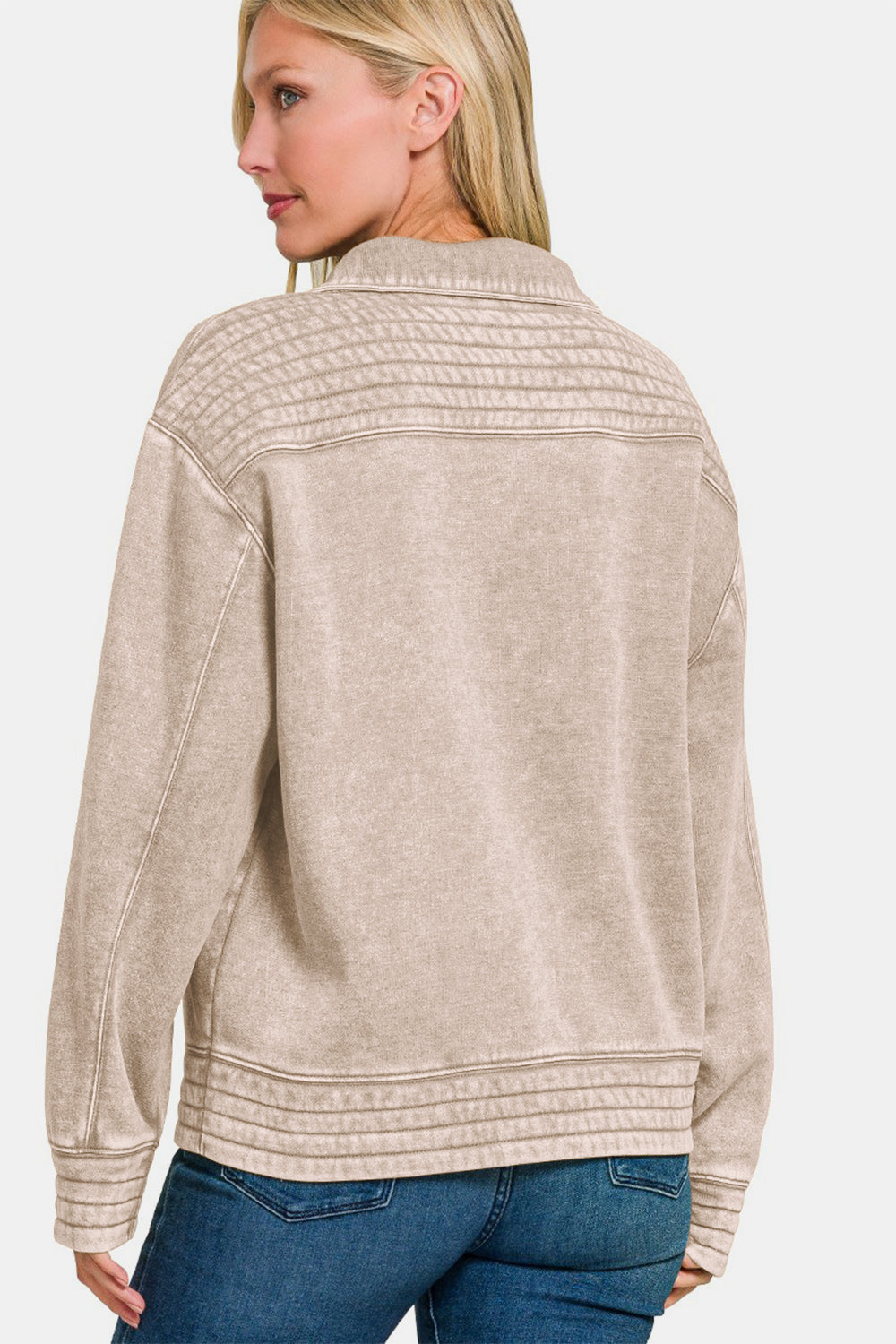 Zenana Acid Washed Half Snap Fleece Sweatshirt - Charming Charlie