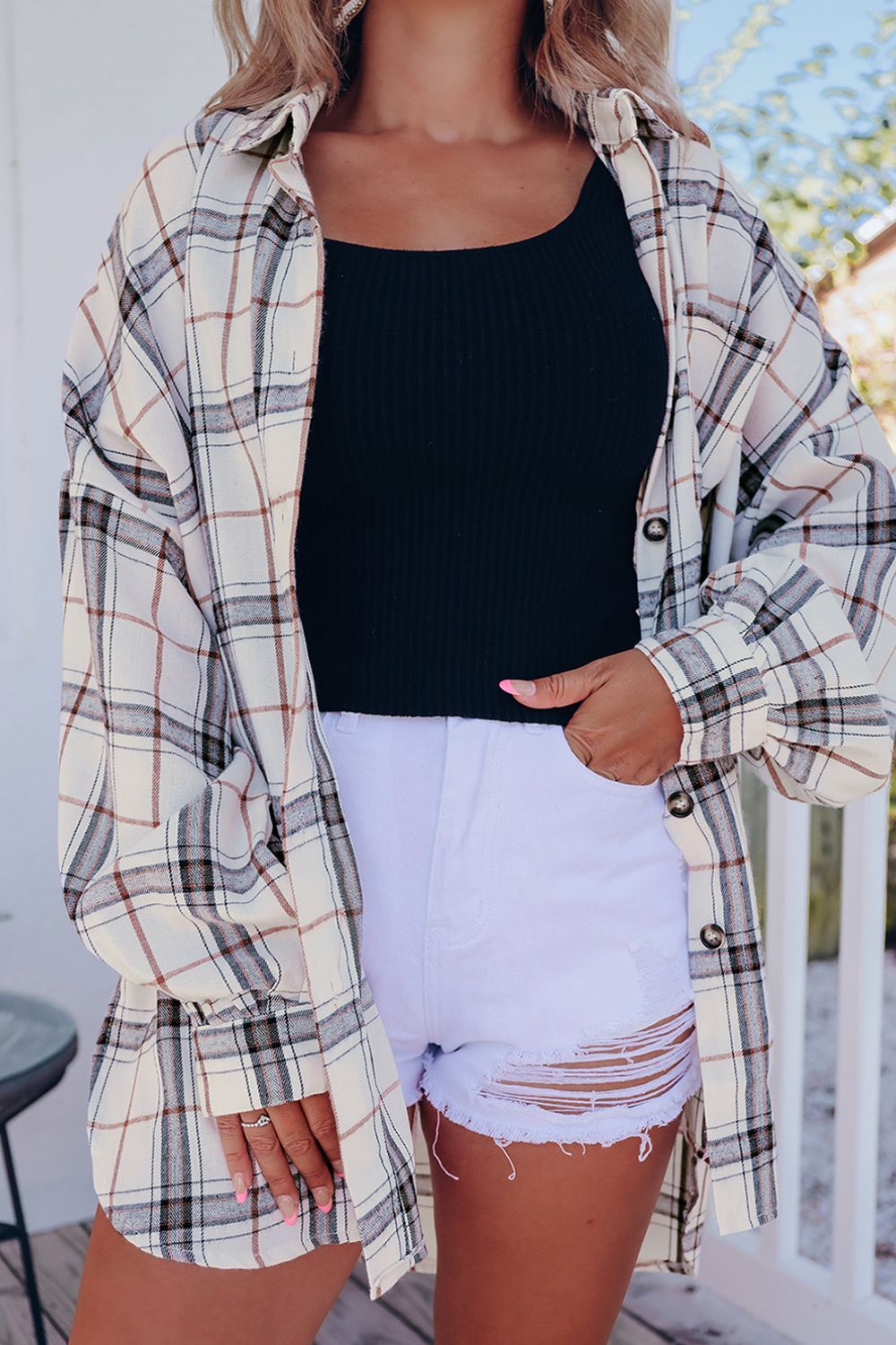 Plaid Button Up Long Sleeve Shacket - Charming Charlie