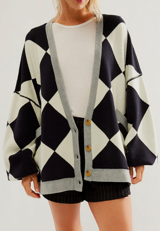 Color Block Button Down Long Sleeve Cardigan - Charming Charlie