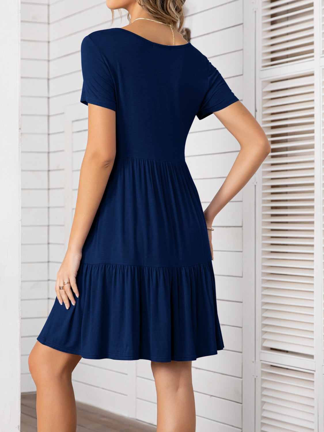 Round Neck Short Sleeve Mini Tee Dress - Charming Charlie