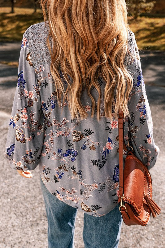 Lace Patchwork Knot Front V Neck Blouse - Charming Charlie