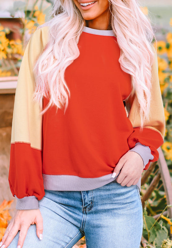 Color Block Round Neck Long Sleeve Sweatshirt - Charming Charlie