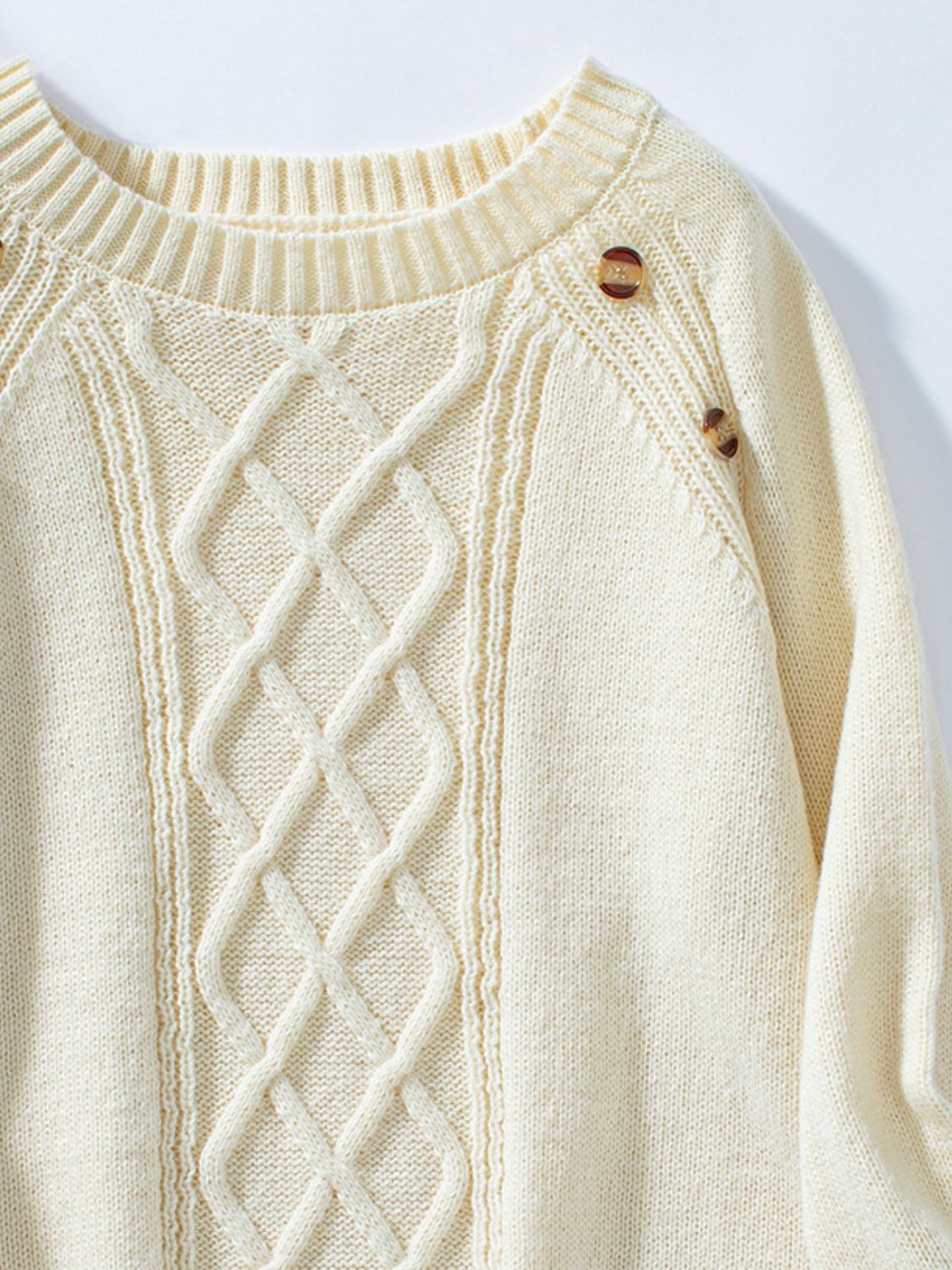Decorative Button Round Neck Raglan Sleeve Sweater - Charming Charlie