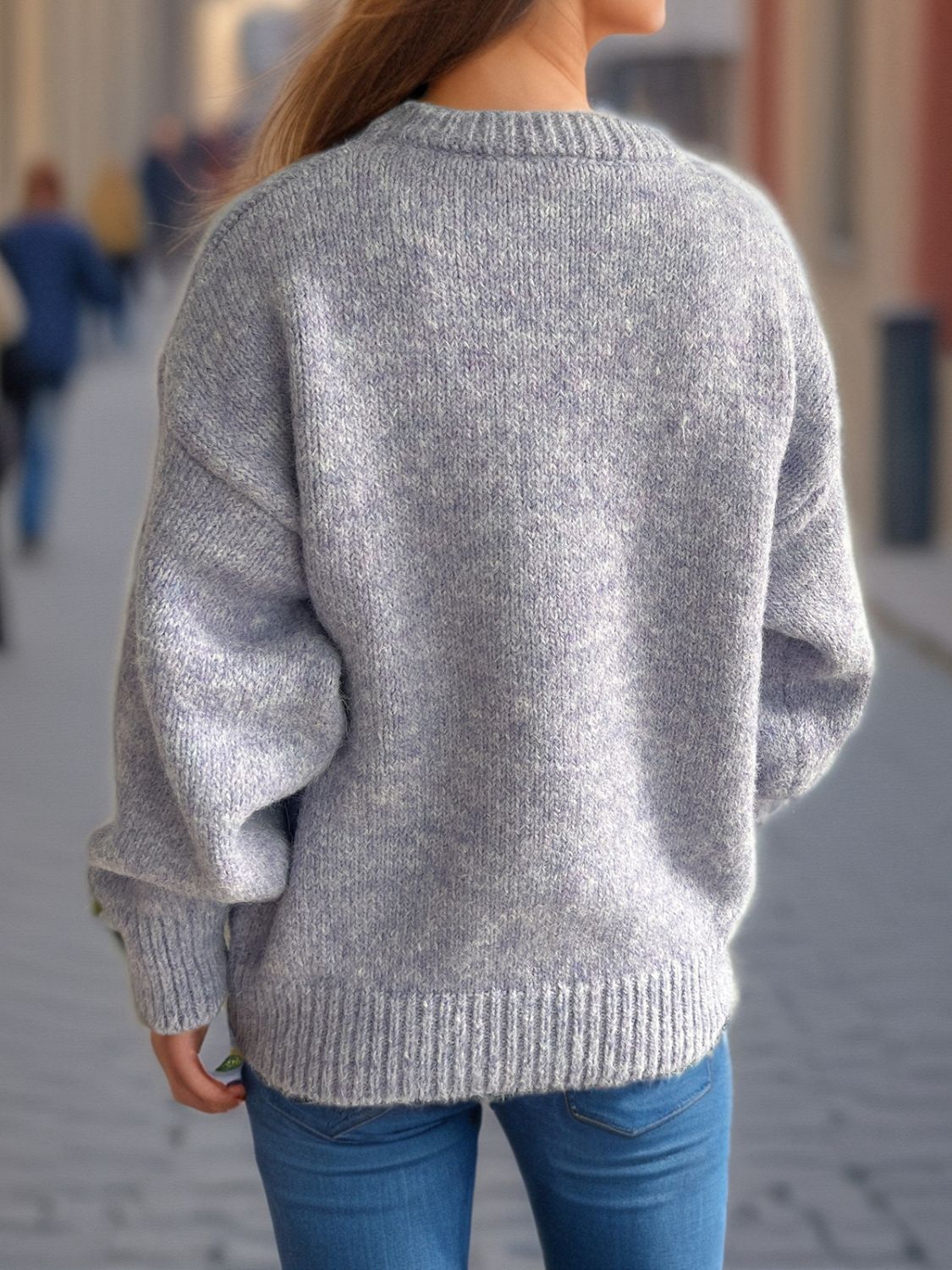 Round Neck Long Sleeve Sweater - Charming Charlie