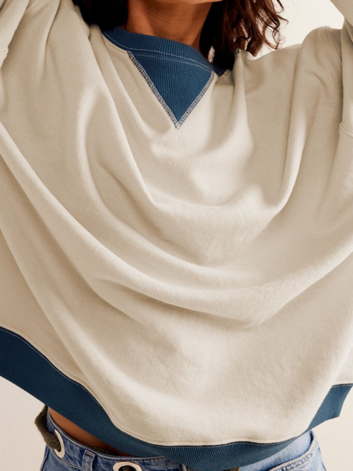 Contrast Dropped Shoulder Long Sleeve Sweatshirt - Charming Charlie