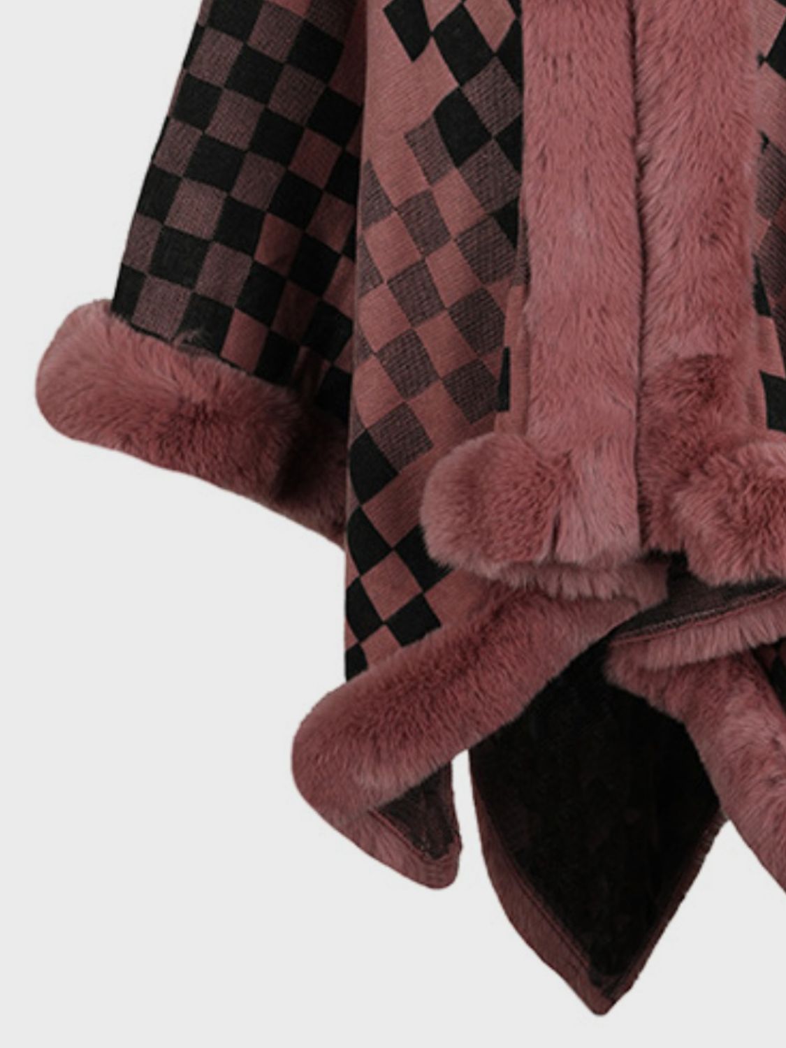 Fuzzy Checkered Long Sleeve Poncho - Charming Charlie