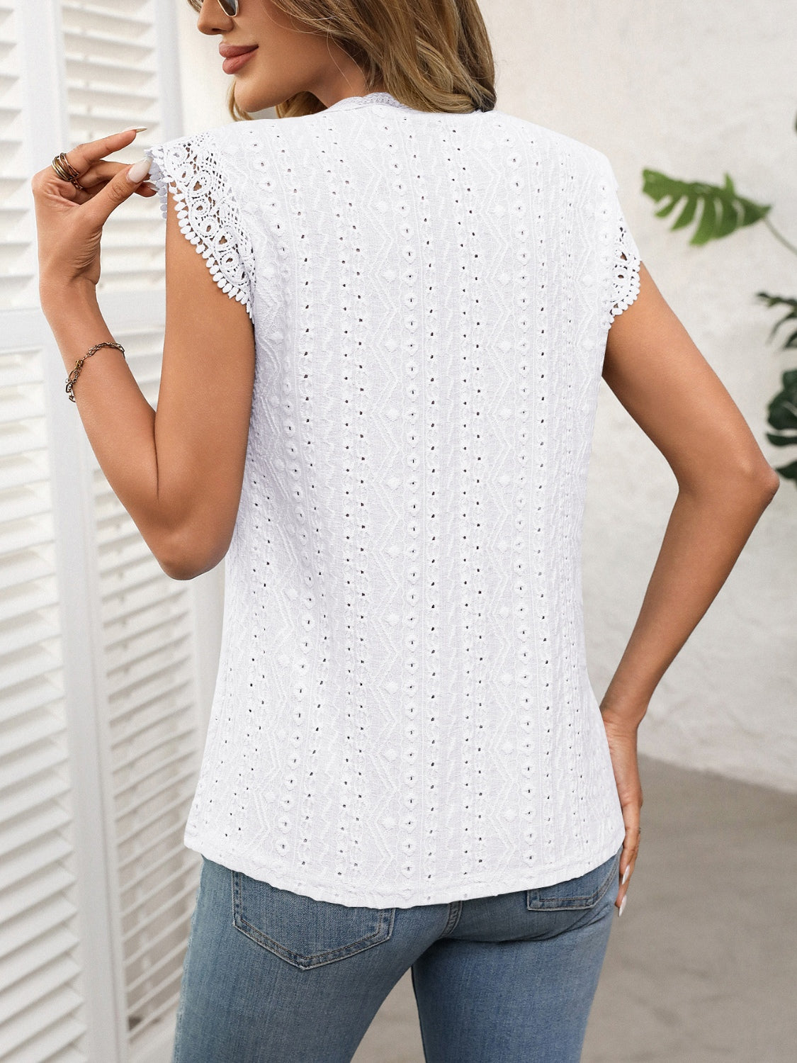 Lace Detail Round Neck Cap Sleeve Top - Charming Charlie