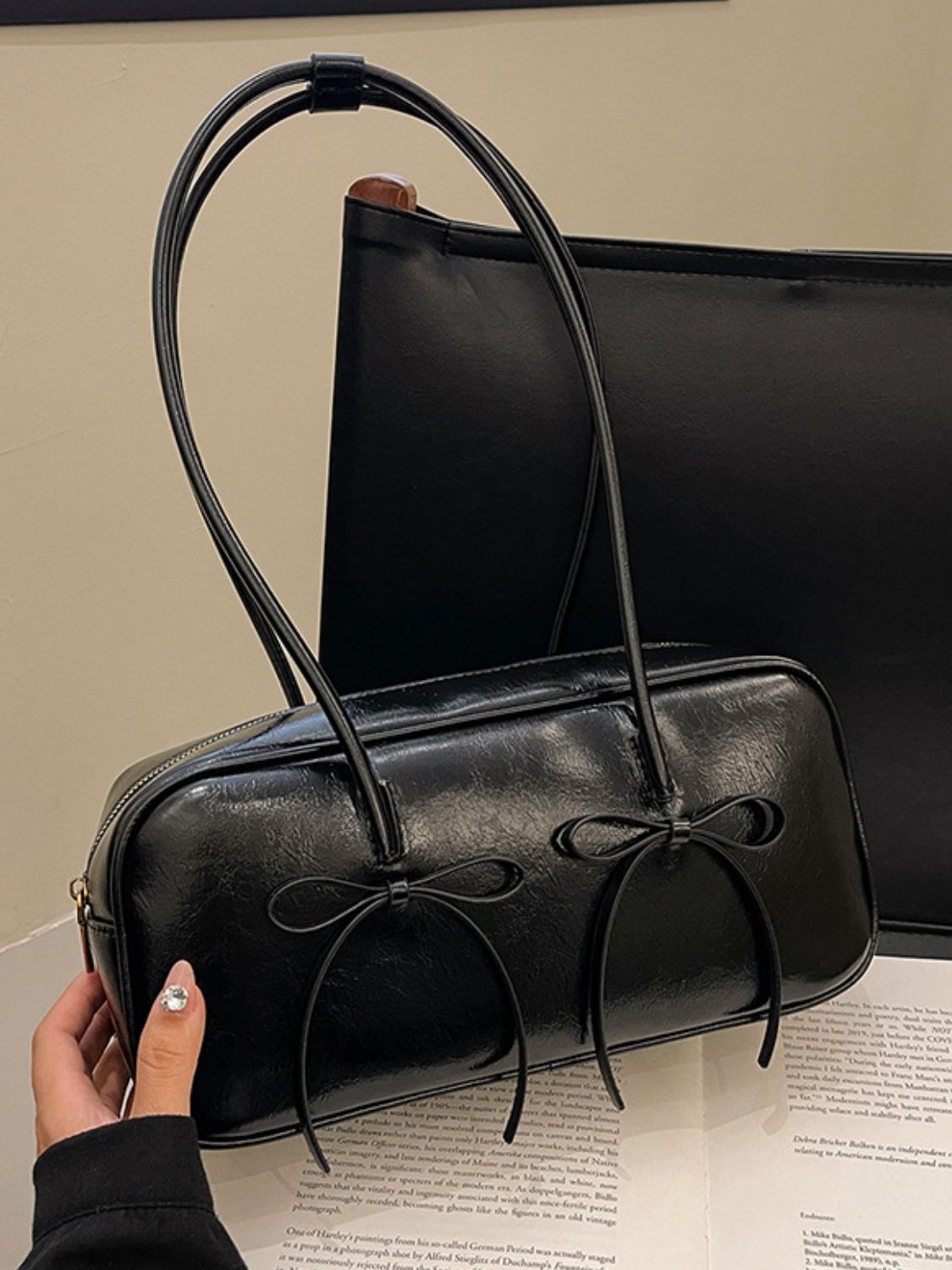 PU Leather Bow Trim Shoulder Bag - Charming Charlie