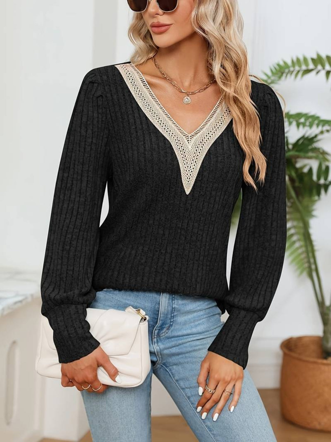 V-Neck Long Sleeve T-Shirt - Charming Charlie