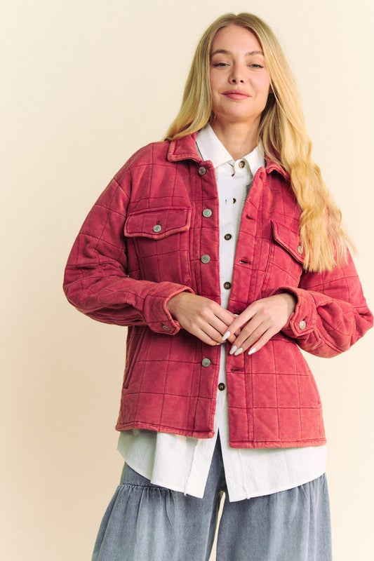 Davi & Dani Quilted Button Down Shacket with Chest Pockets - Charming Charlie