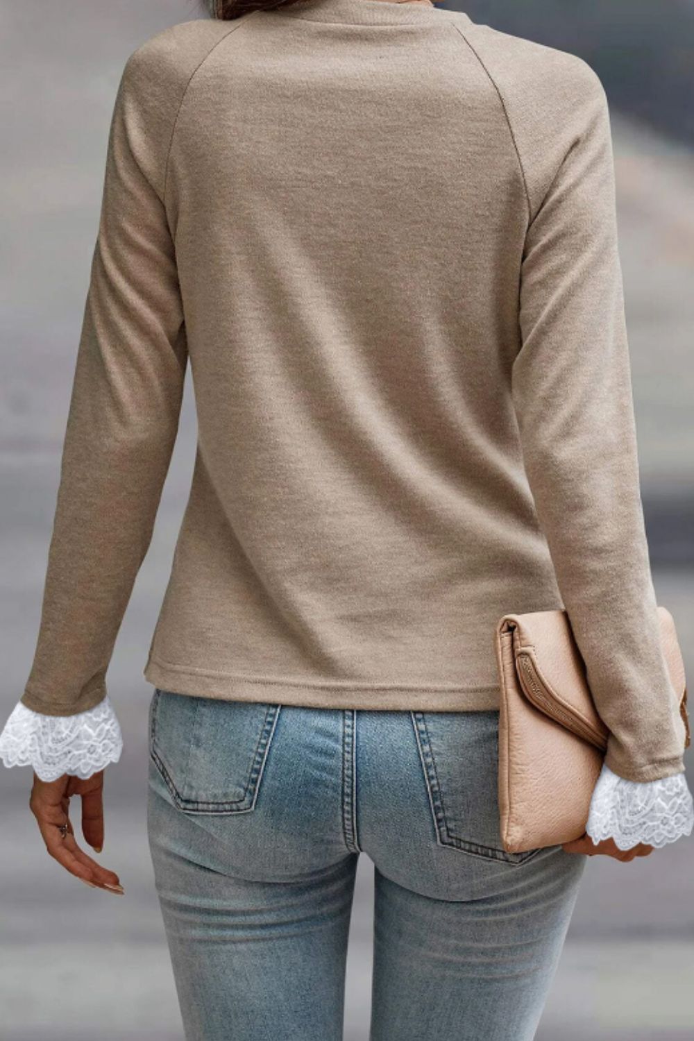 Lace Detail Round Neck Long Sleeve T-Shirt - Charming Charlie