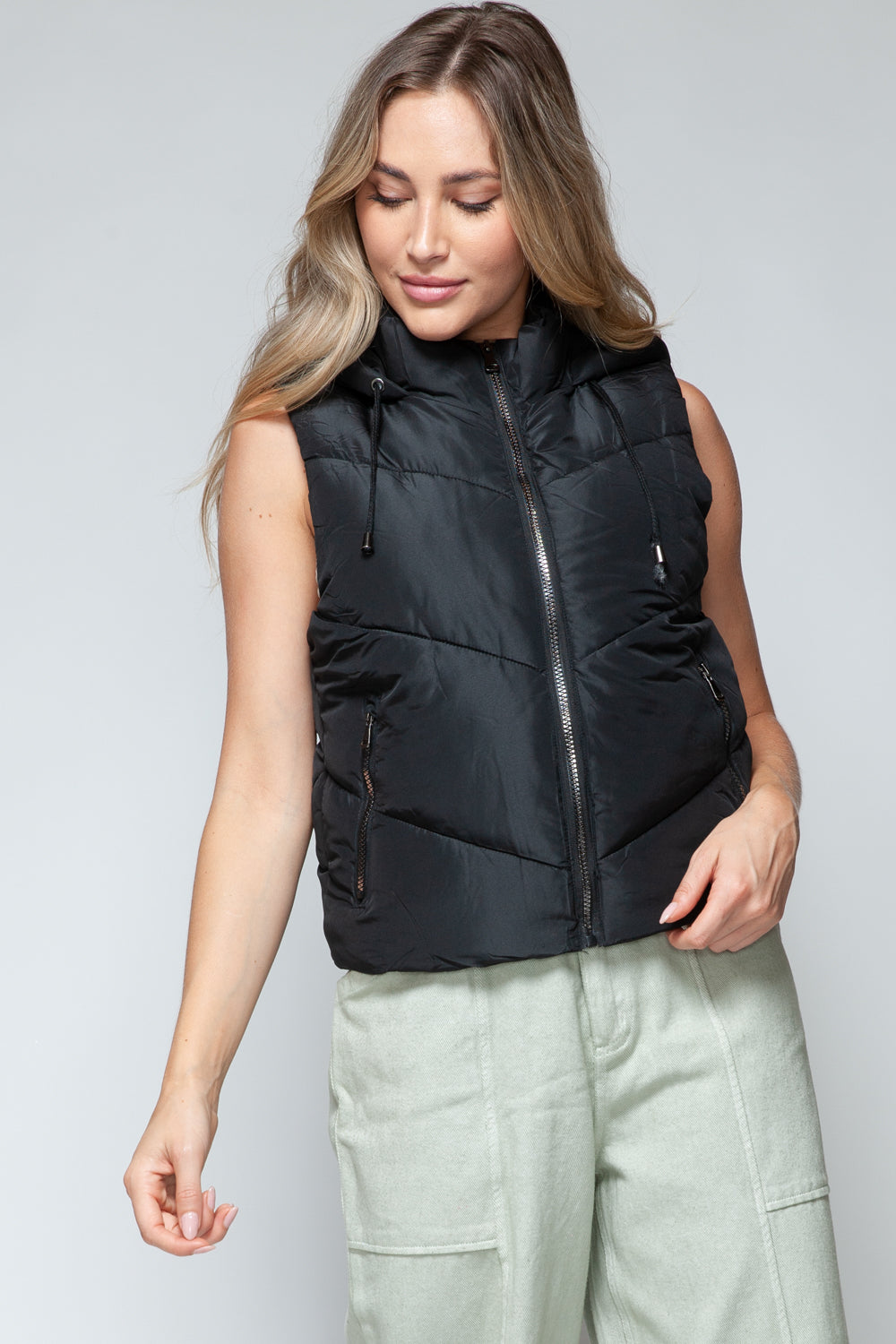 Snobbish Zip Up Quilted Hooded Vest - Charming Charlie