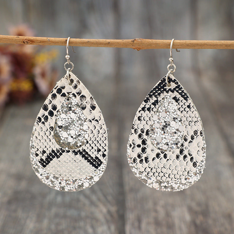 PU Leather Sequin Teardrop Earrings - Charming Charlie