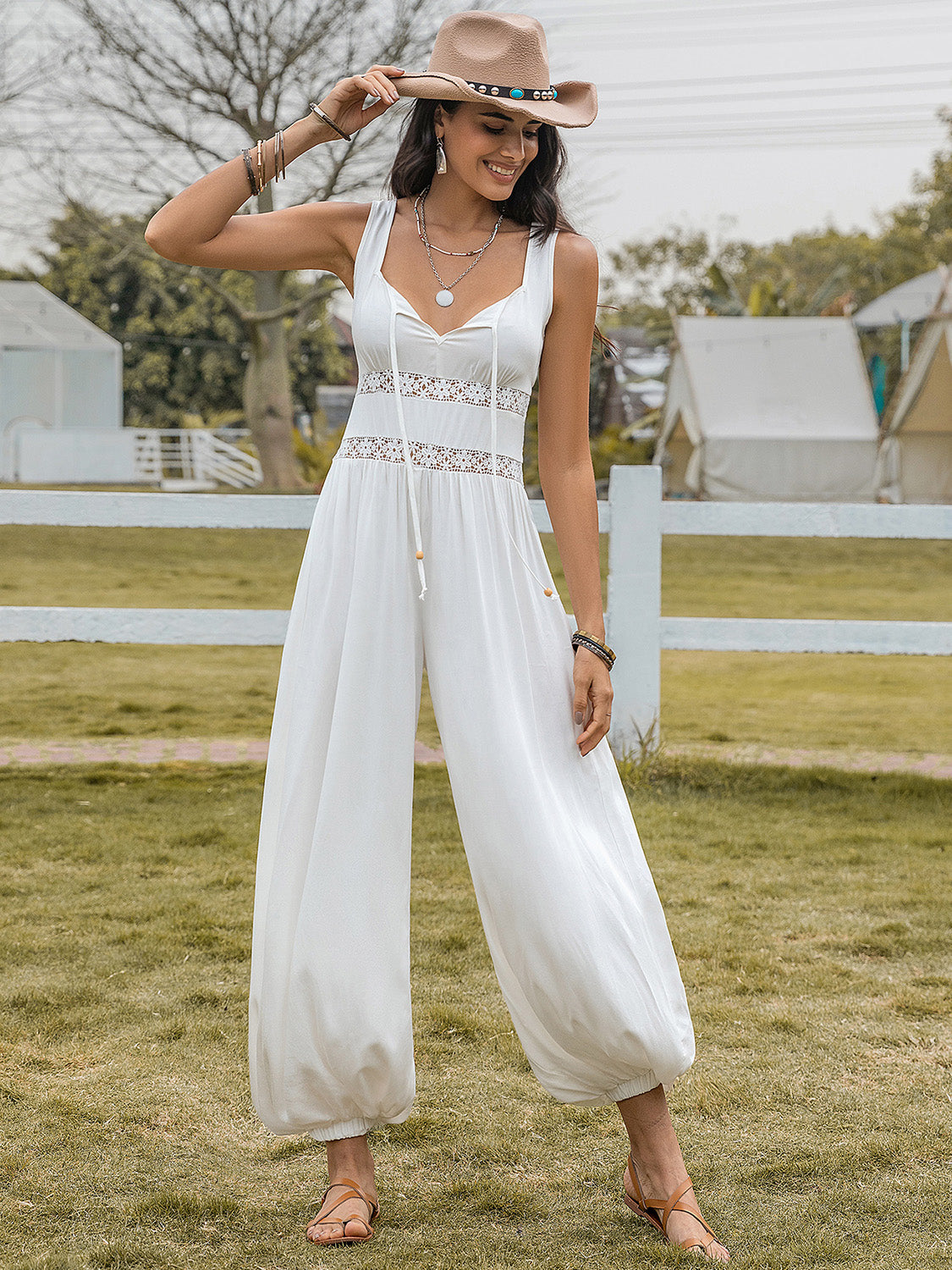 Backless Wide Strap Wide Leg Jumpsuit - Charming Charlie
