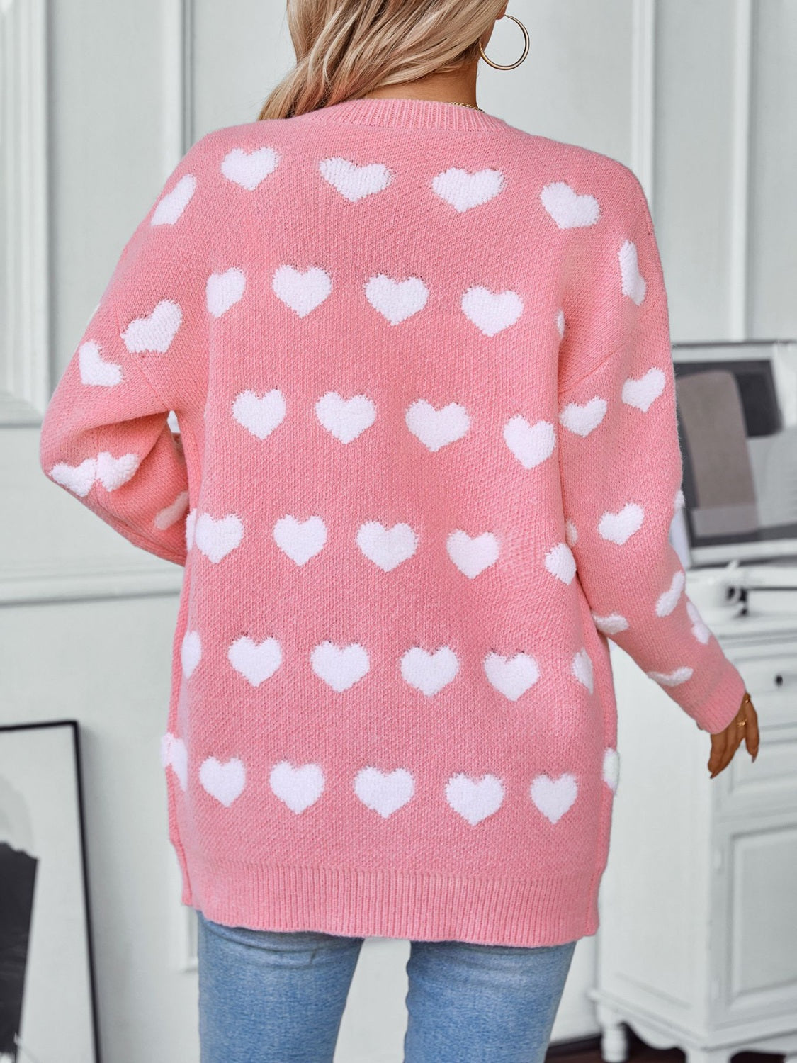 Heart V-Neck Button Up Long Sleeve Cardigan - Charming Charlie
