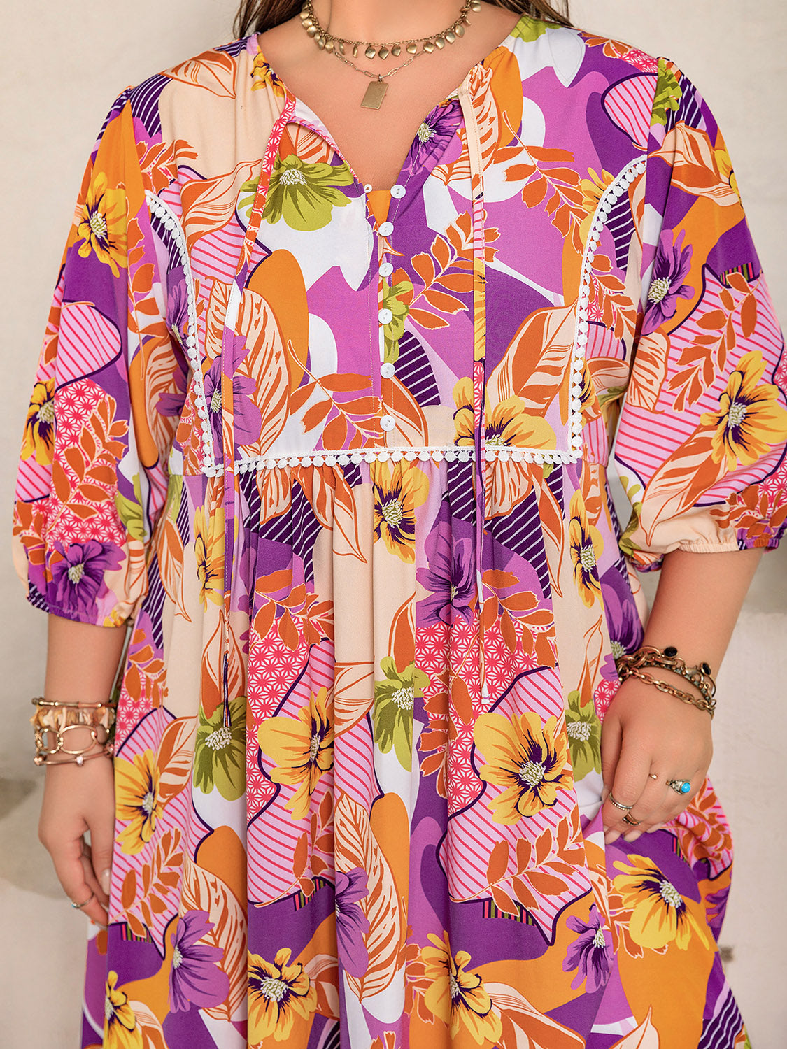 Plus Size Printed Tie Neck Maxi Dress - Charming Charlie