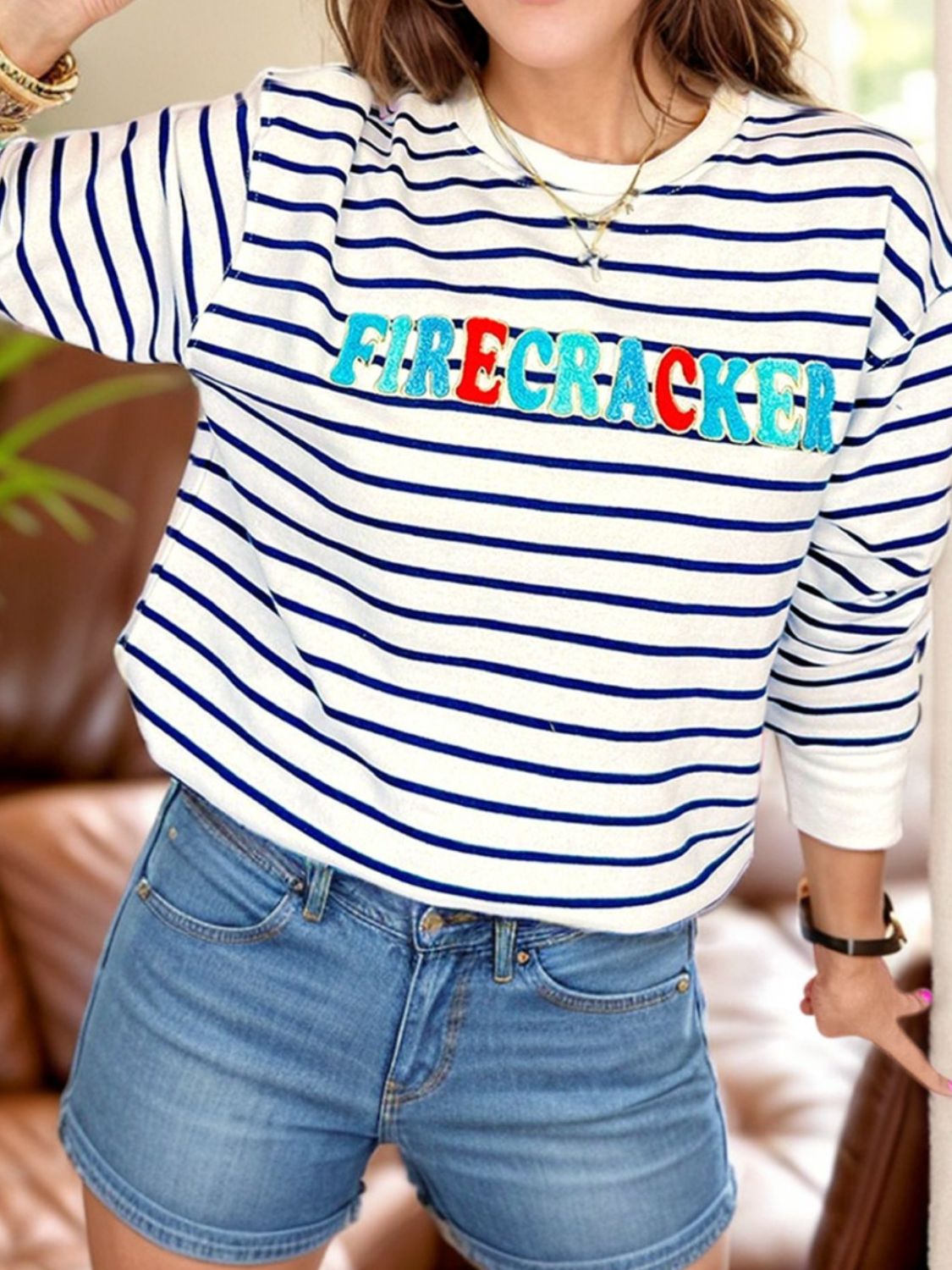 FIRECRACKER Striped Long Sleeve Sweatshirt - Charming Charlie