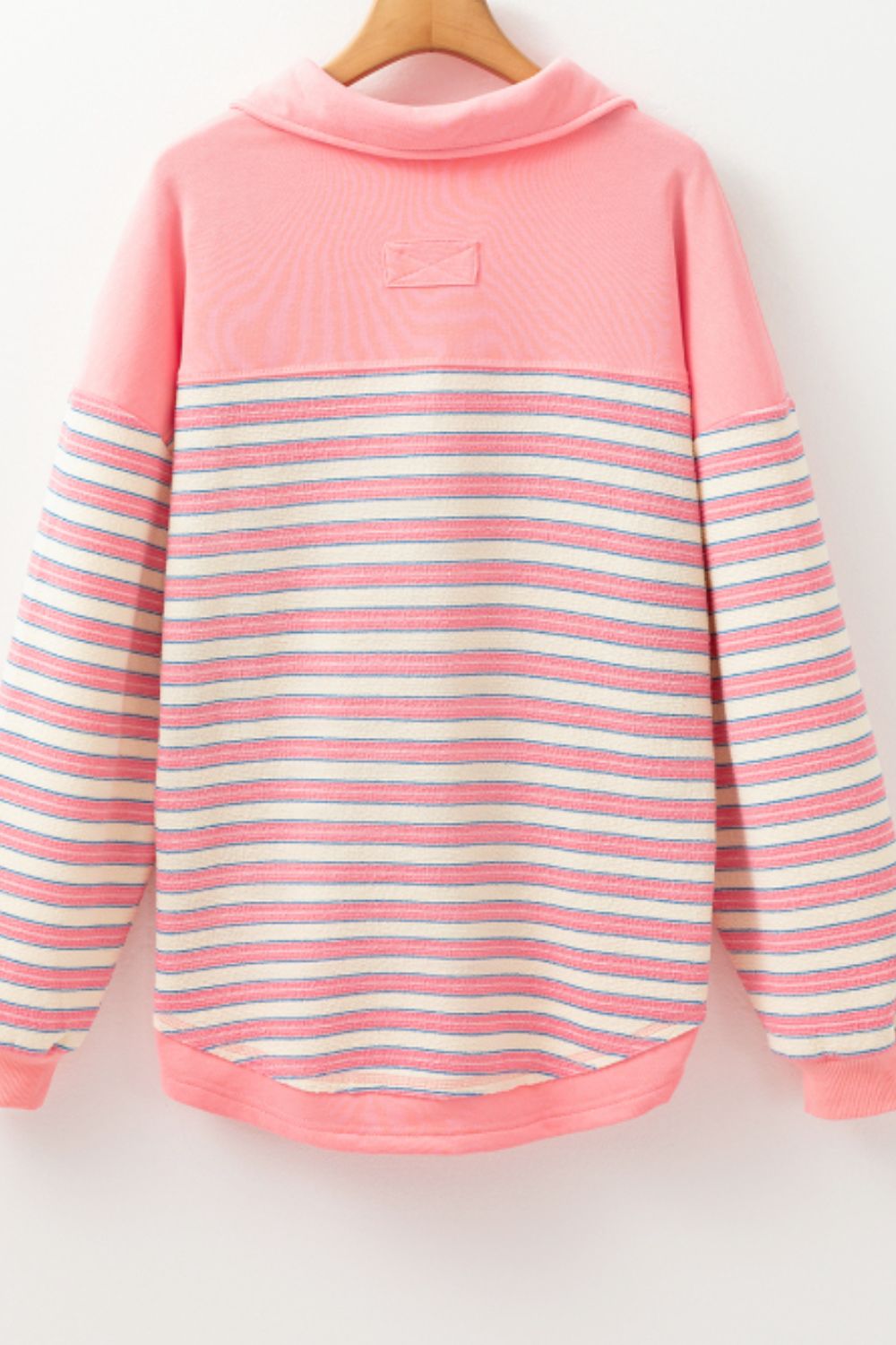 Striped Johnny Collar Long Sleeve Sweatshirt - Charming Charlie