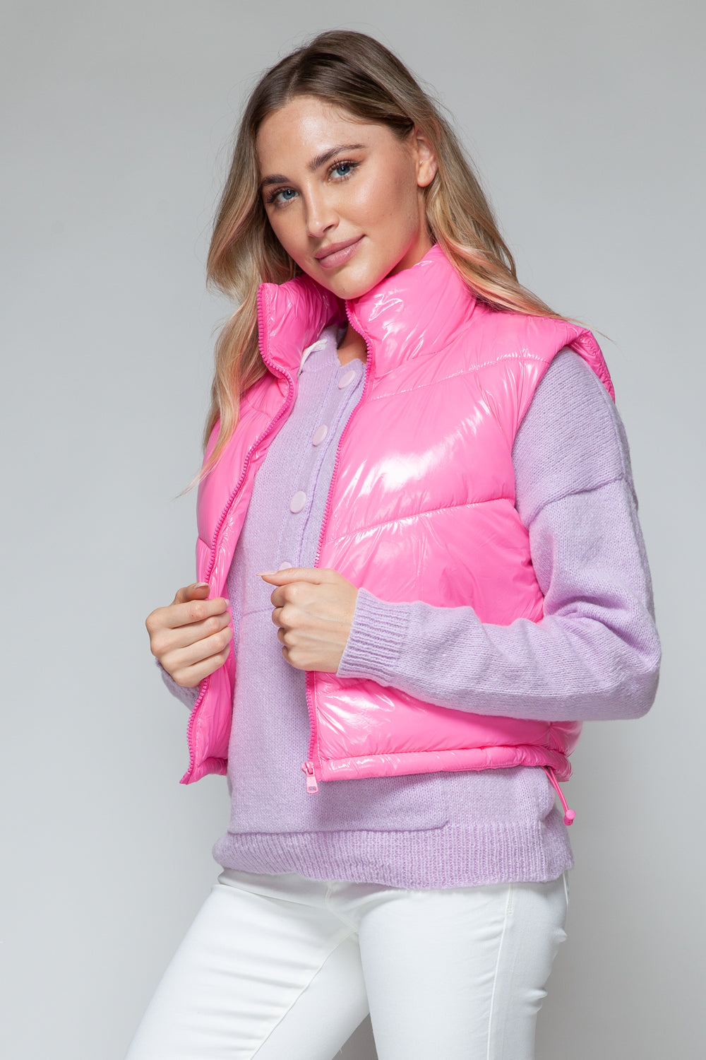 Snobbish Zip Up Turtleneck Shiny Quilted Vest - Charming Charlie