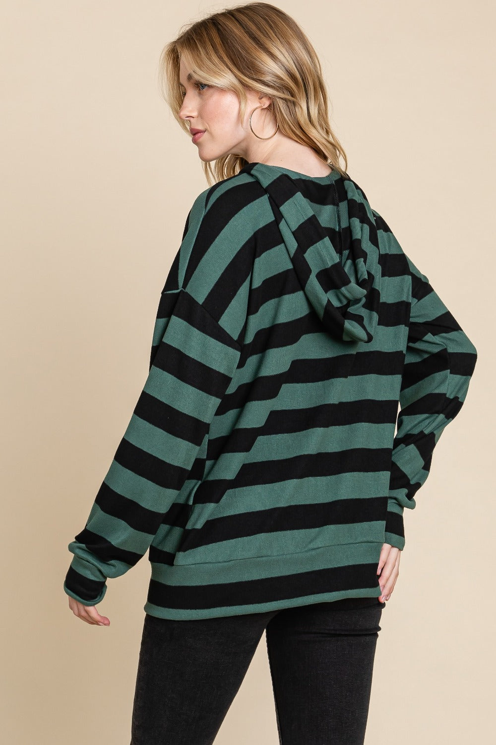 BOMBOM Drawstring Striped Dropped Shoulder Hoodie - Charming Charlie