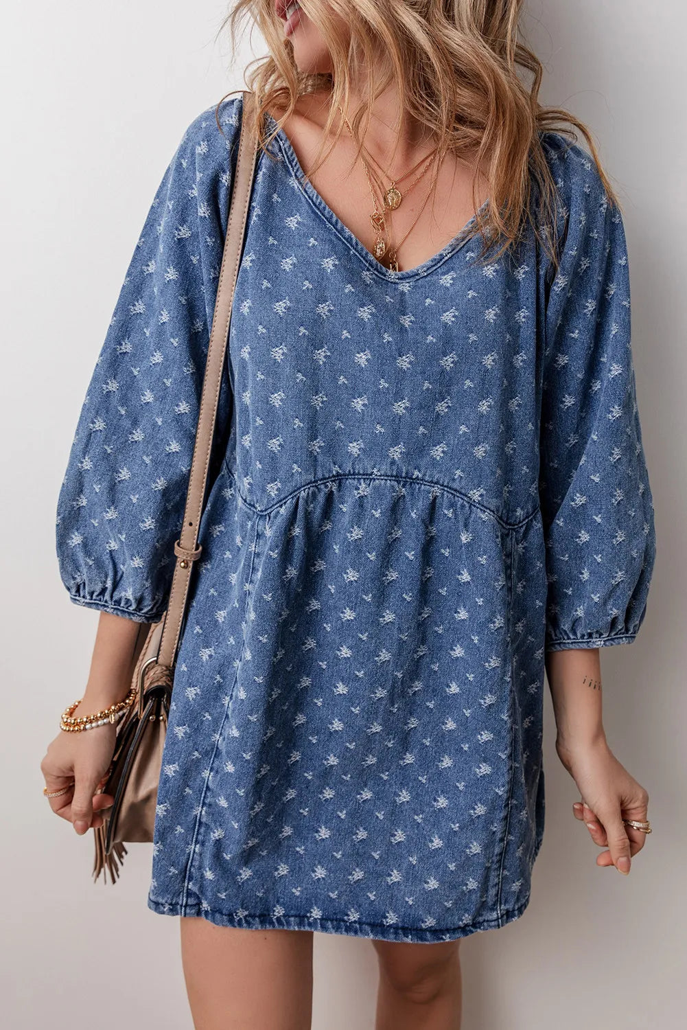 Tied V-Neck Mini Denim Dress - Charming Charlie