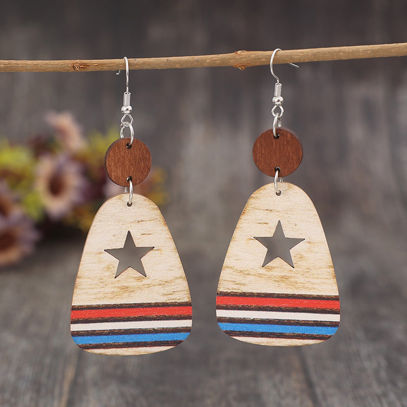 Cutout Star & Stripes Wooden Dangle Earrings - Charming Charlie