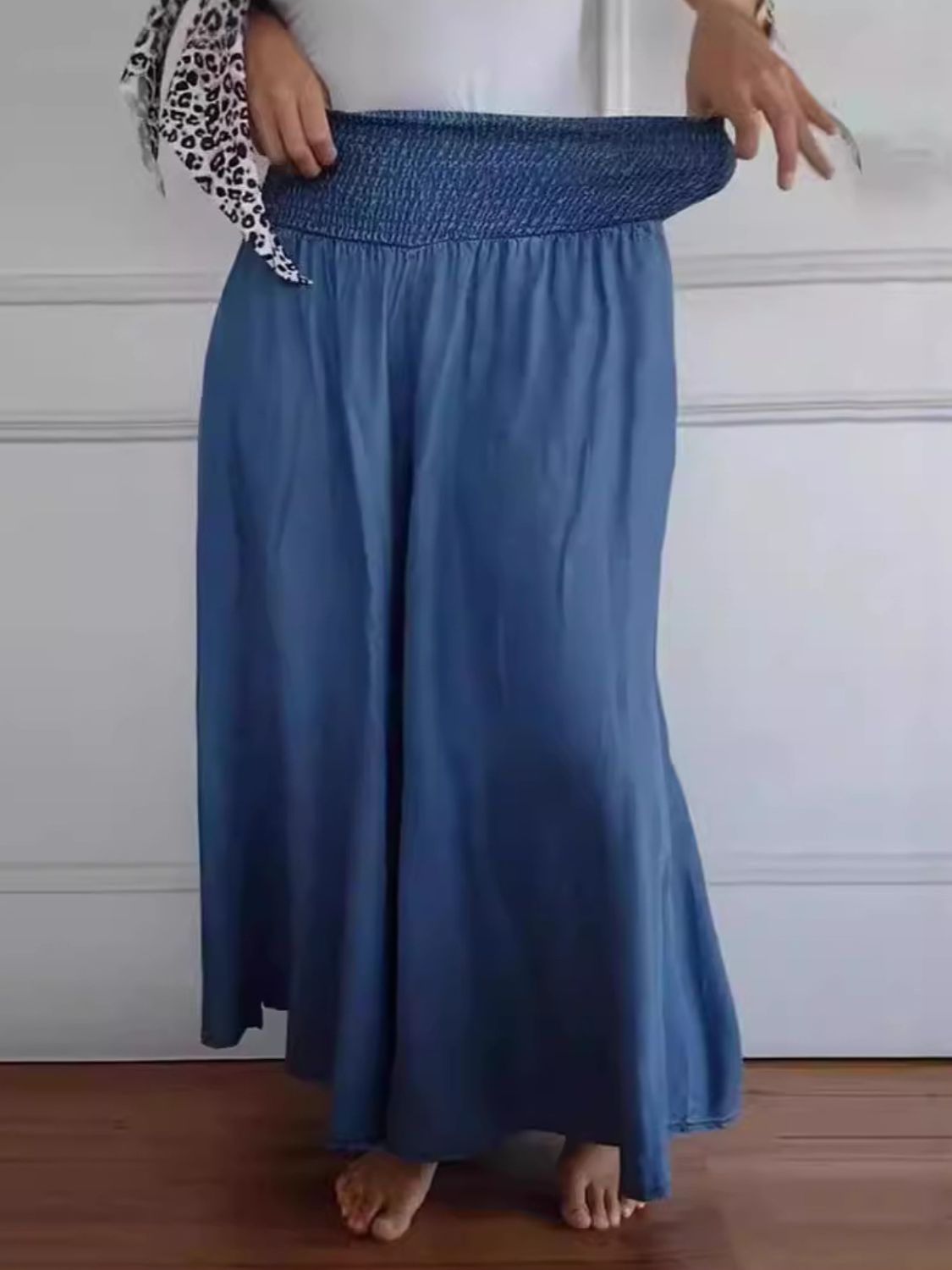 Full Size Smocked Wide Leg Pants with Pockets - Charming Charlie