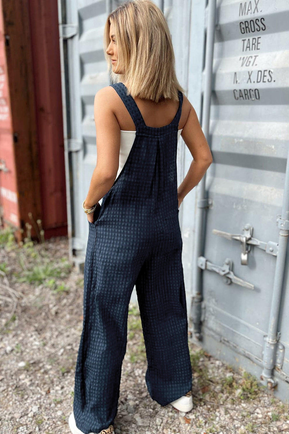 Plaid Wide Strap Wide Leg Overalls - Charming Charlie
