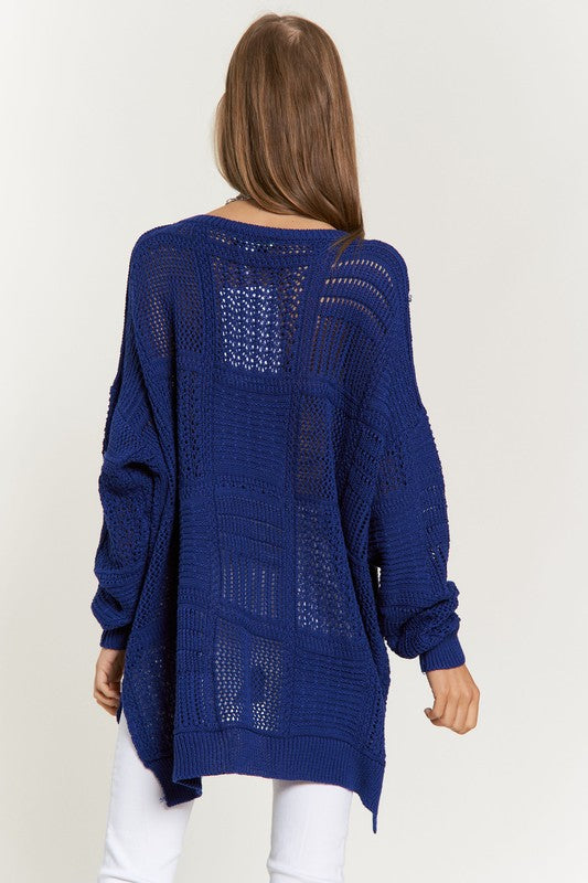 Davi & Dani Openwork Side Slit Drop Shoulder Knit Cover Up - Charming Charlie