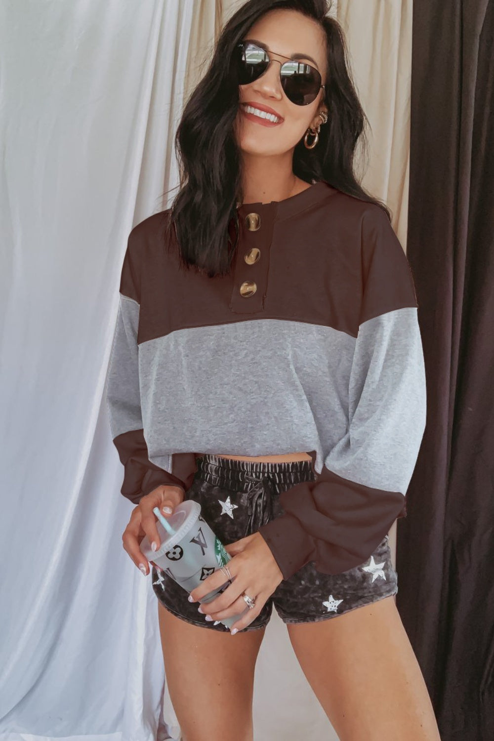 Round Neck Long Sleeve Sweatshirt - Charming Charlie