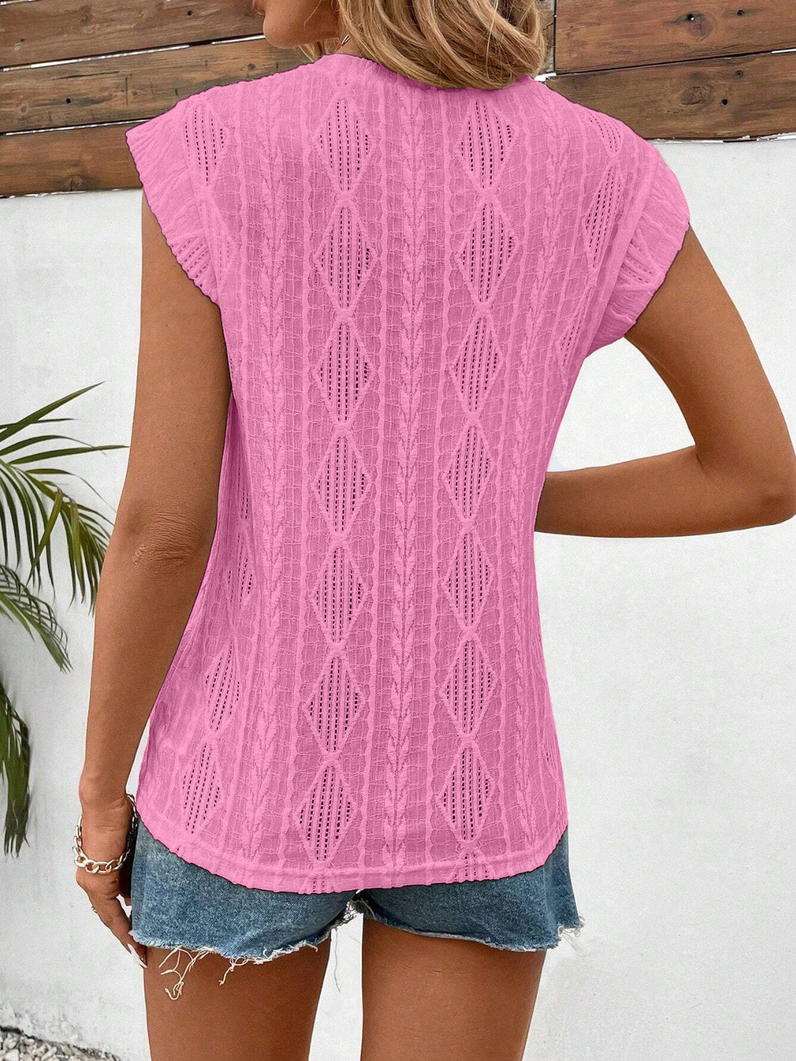 Openwork Round Neck Cap Sleeve Top - Charming Charlie