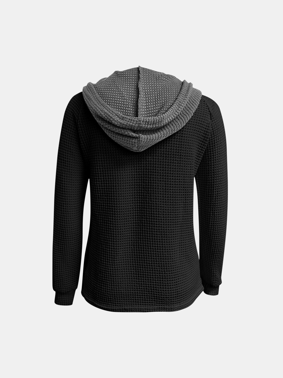 Full Size Waffle-Knit Contrast Long Sleeve Hoodie - Charming Charlie