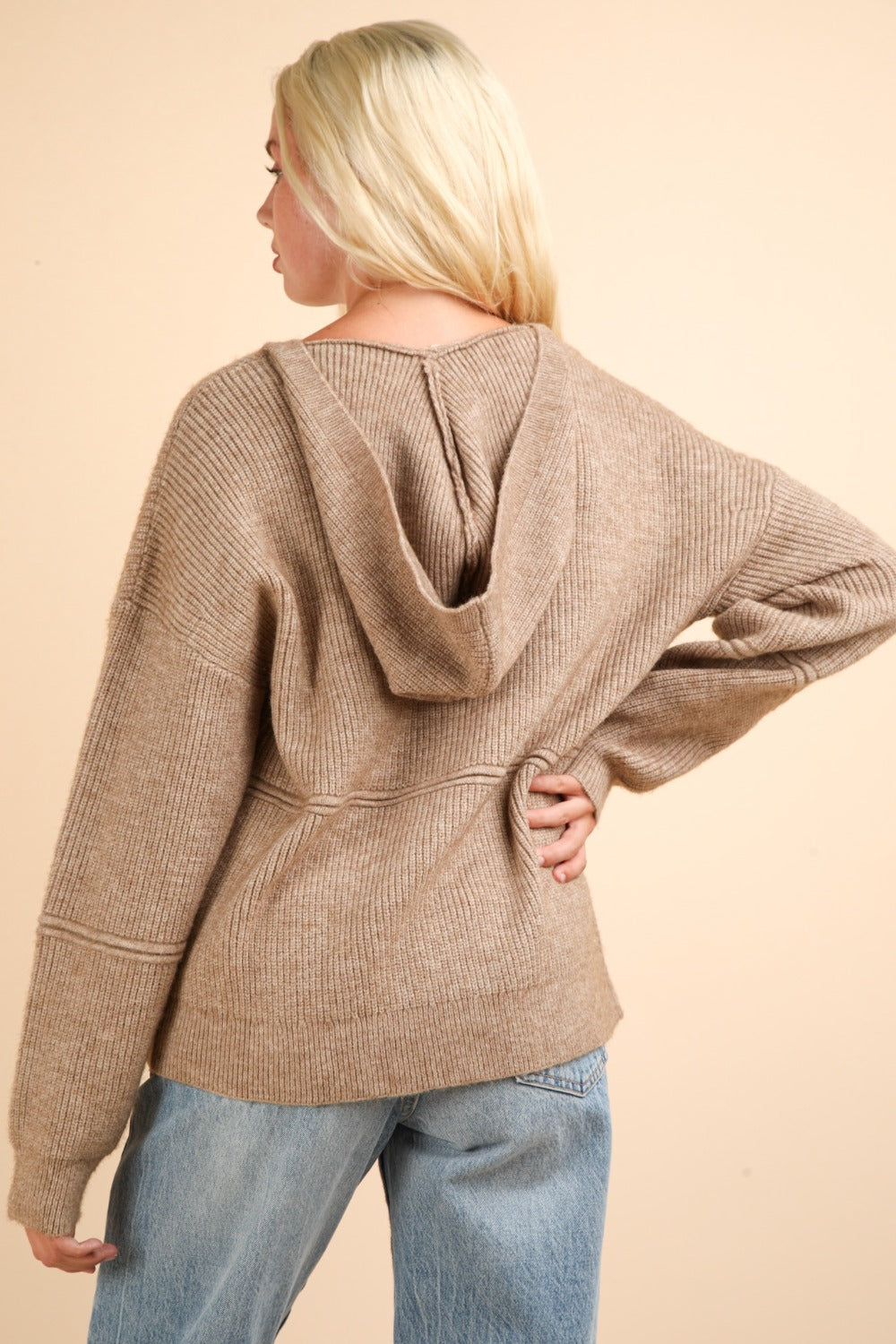 VERY J Seam Detail Drop Shoulder Hooded Sweater - Charming Charlie