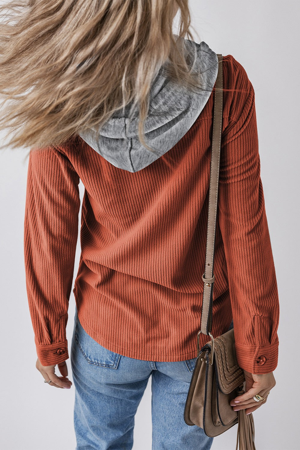 Drawstring Button Up Long Sleeve Hooded Jacket - Charming Charlie