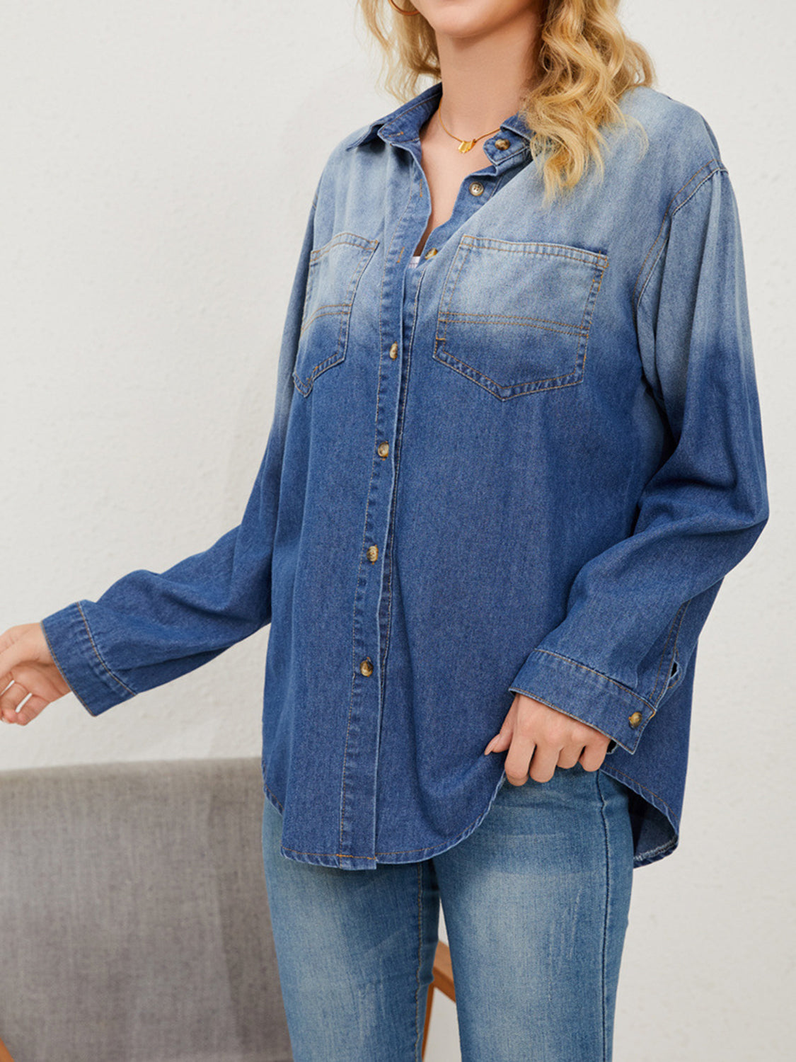 Button Up Long Sleeve Denim Jacket - Charming Charlie