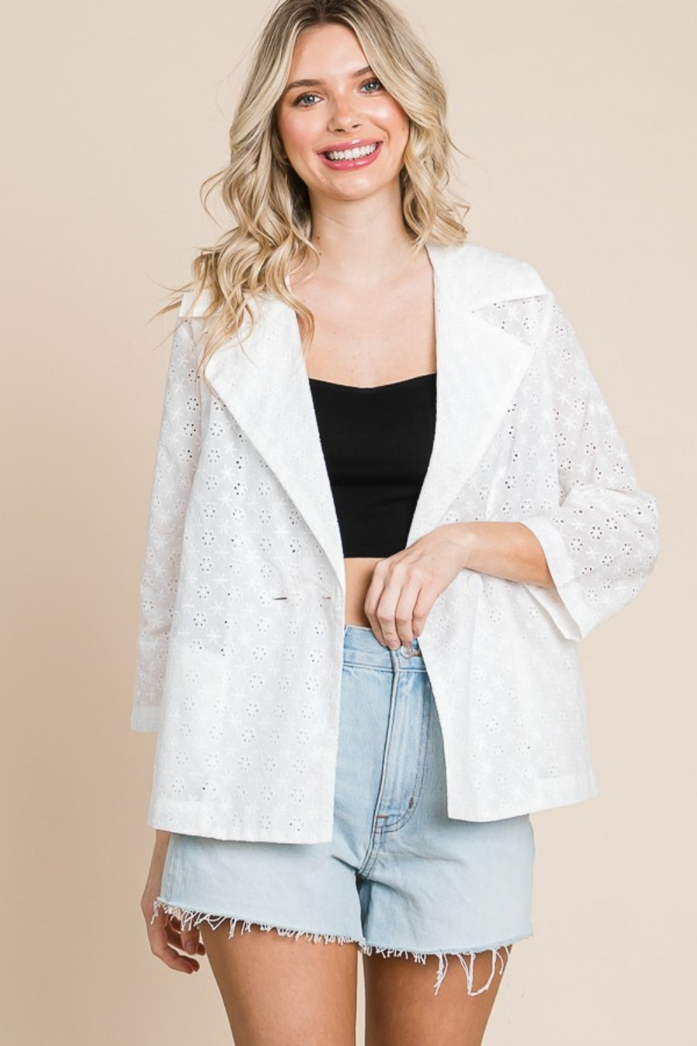 Culture Code Double Breasted Eyelet Jacket with Pockets - Charming Charlie