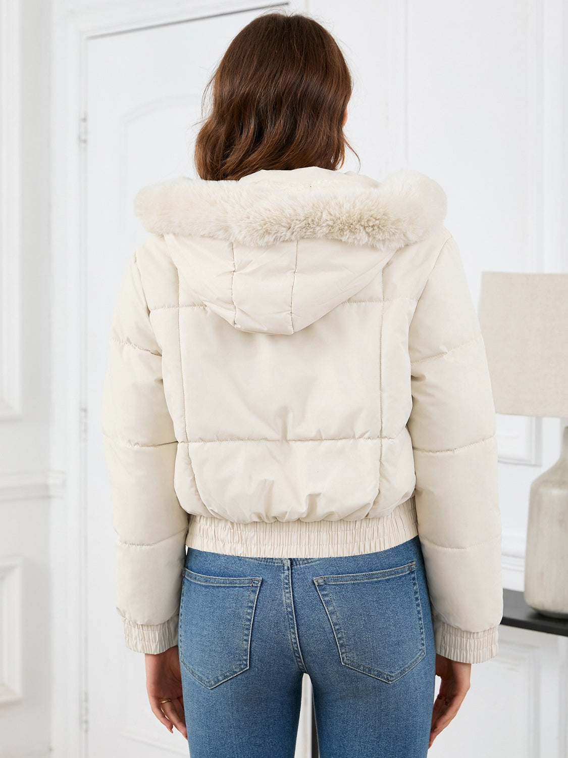 Pocketed Long Sleeve Cropped Hooded Winter Coat - Charming Charlie