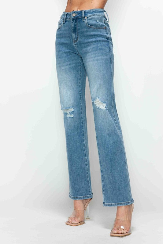 bytos Full Size Distressed High Rise Straight Jeans - Charming Charlie