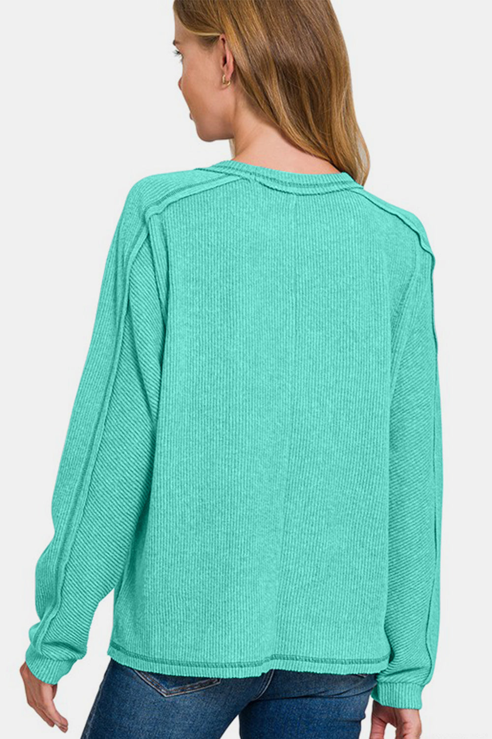 Zenana Full Size Contrast Stitching Brushed Ribbed Hacci Knit Top Plus Size - Charming Charlie