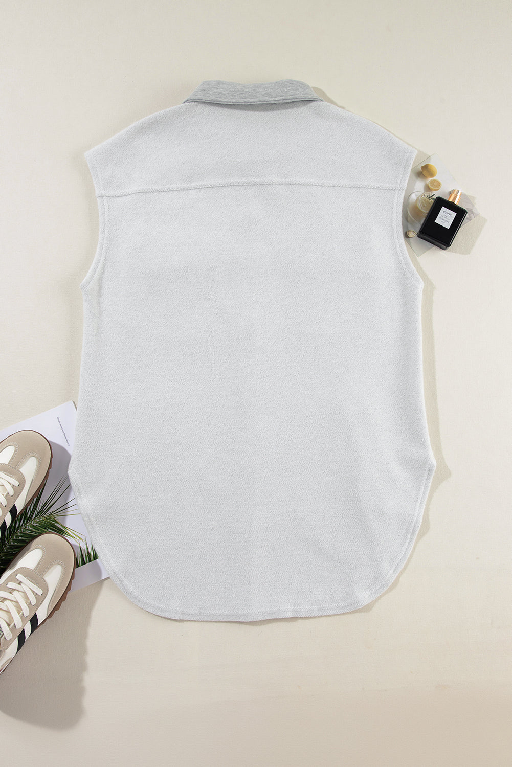 Pocketed Curved Hem Button Up Vest - Charming Charlie