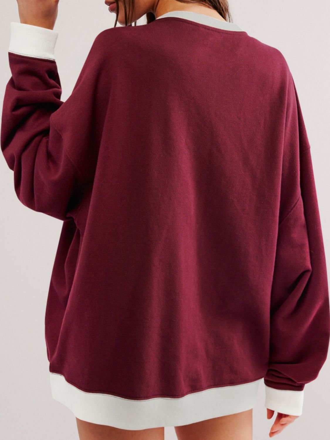 Contrast Dropped Shoulder Long Sleeve Sweatshirt - Charming Charlie