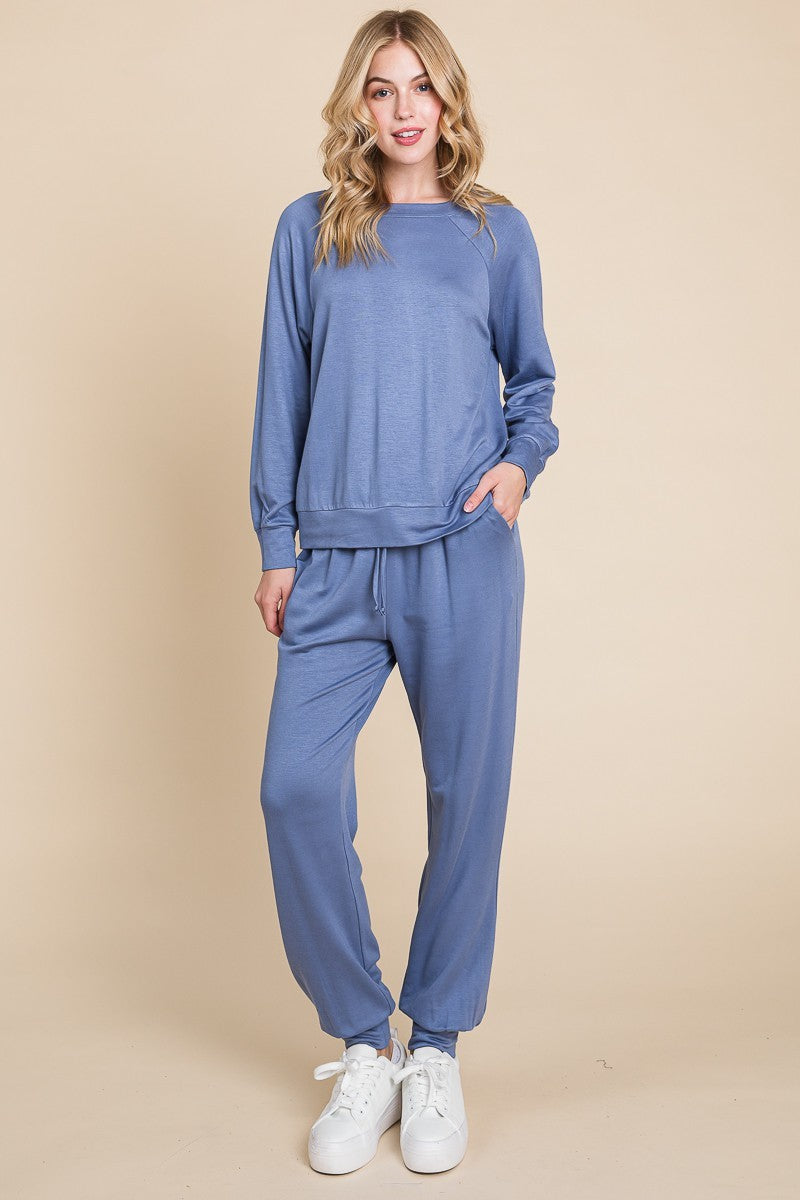 Super Lady Round Neck Raglan Sleeve Top and Pants Lounge Set - Charming Charlie
