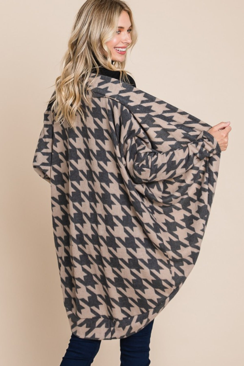 BOMBOM Houndstooth Open Front Cocoon Knit Cardigan - Charming Charlie
