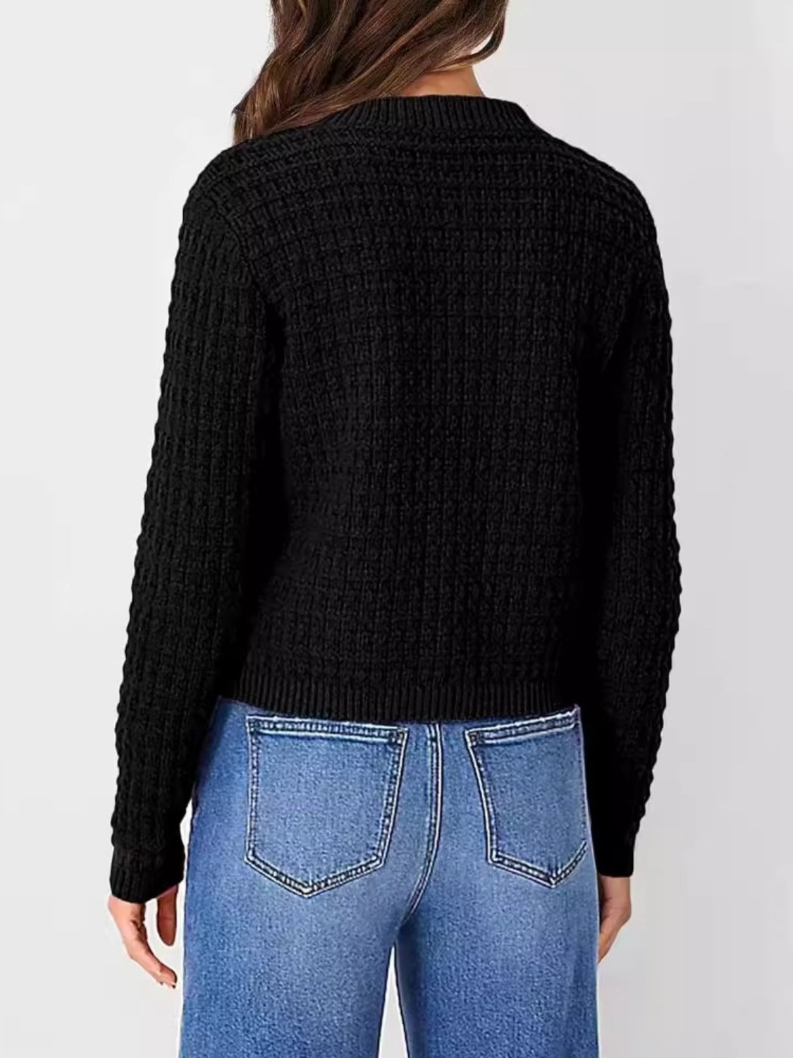 Button Up Round Neck Long Sleeve Cardigan - Charming Charlie