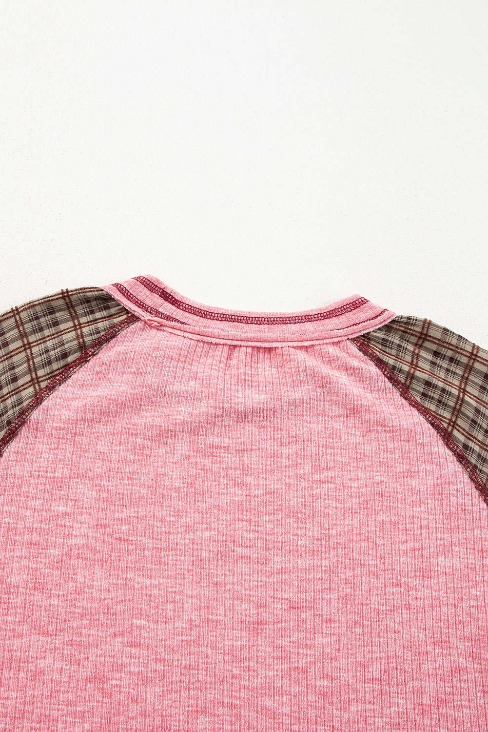 Plaid Floral Patchwork Round Neck Long Sleeve Top - Charming Charlie