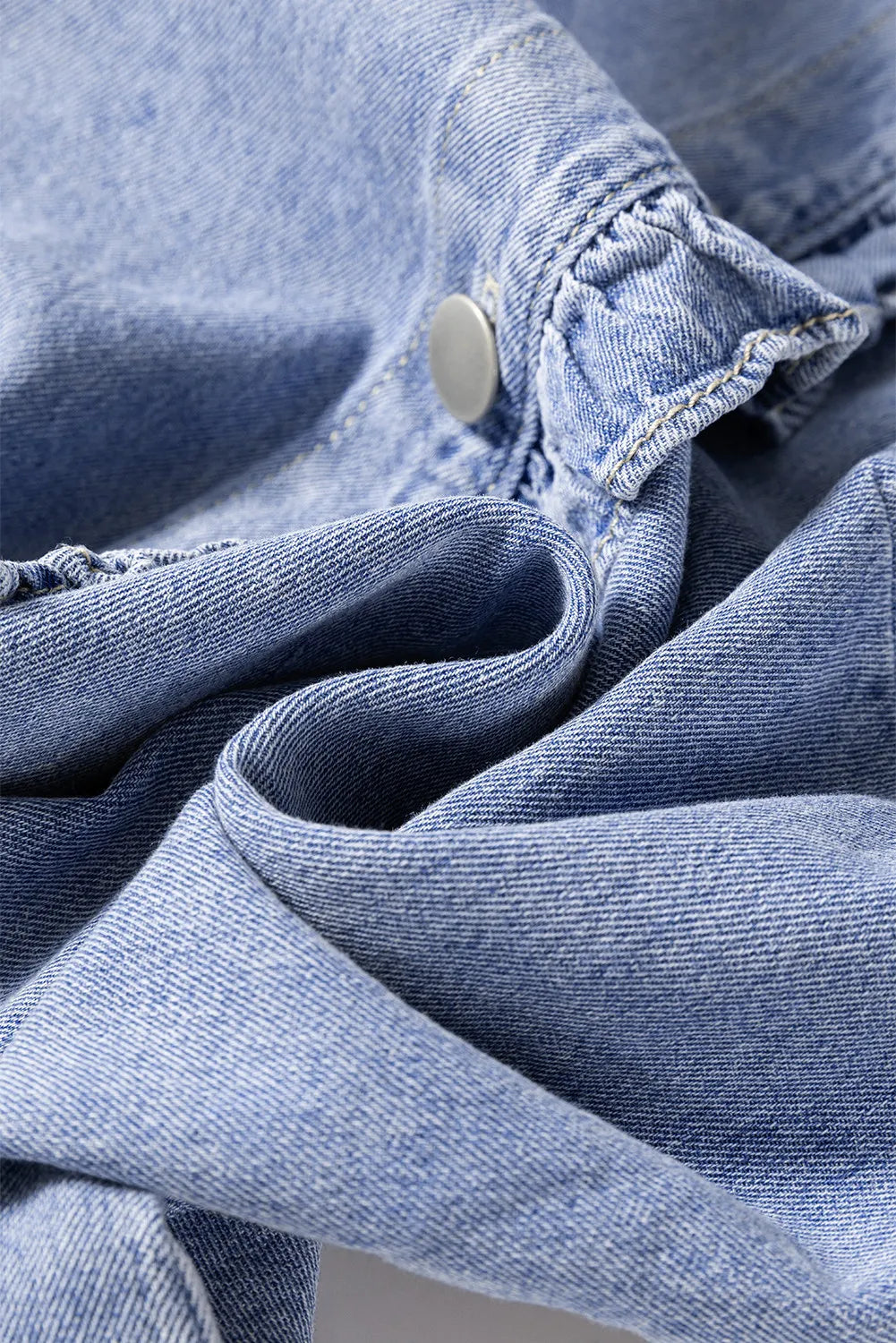 Frill Button Up Long Sleeve Denim Top - Charming Charlie