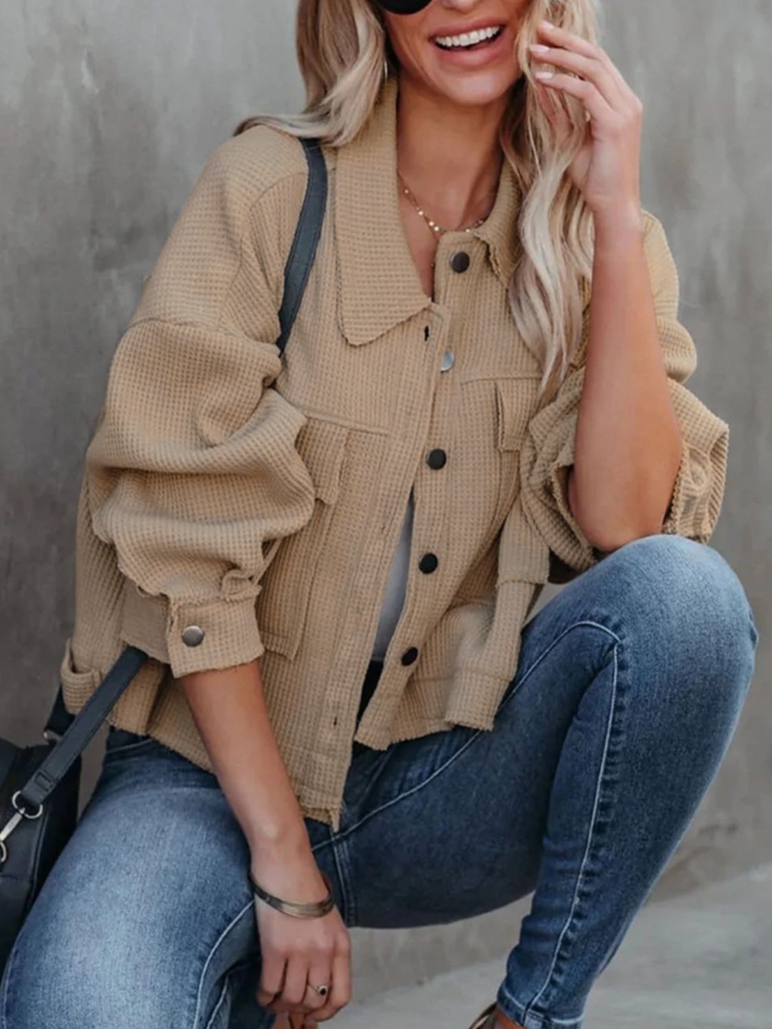 Button Up Long Sleeve Jacket - Charming Charlie
