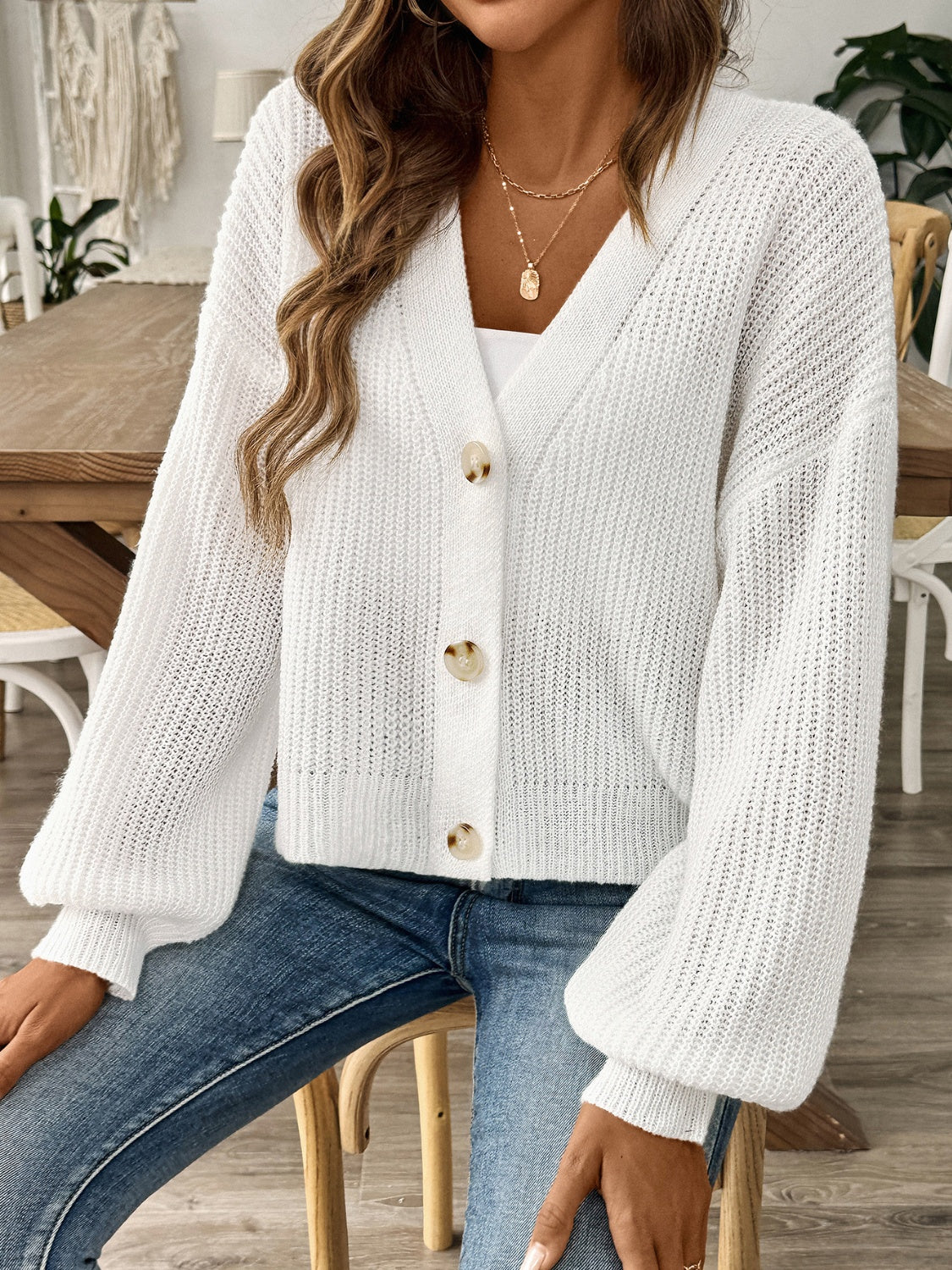 V-Neck Button Up Long Sleeve Cardigan - Charming Charlie