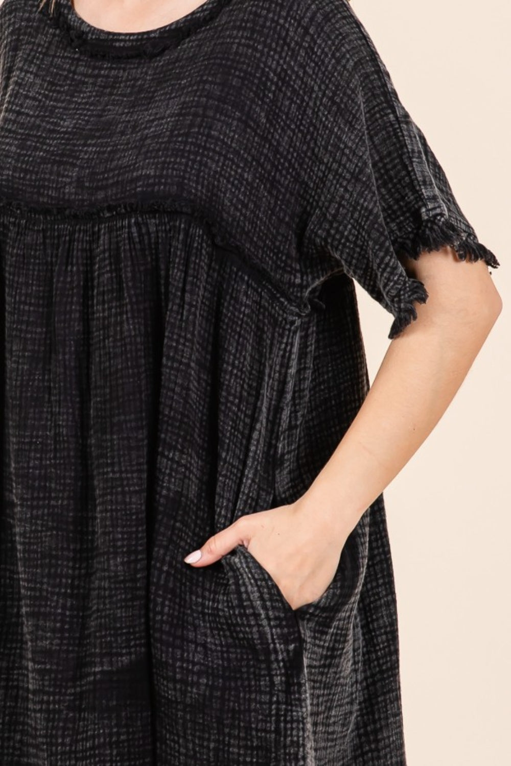 Culture Code Full Size Short Sleeve Babydoll Texture Dress with Pockets - Charming Charlie