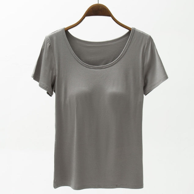 Round Neck Modal T-Shirt with Bra - Charming Charlie
